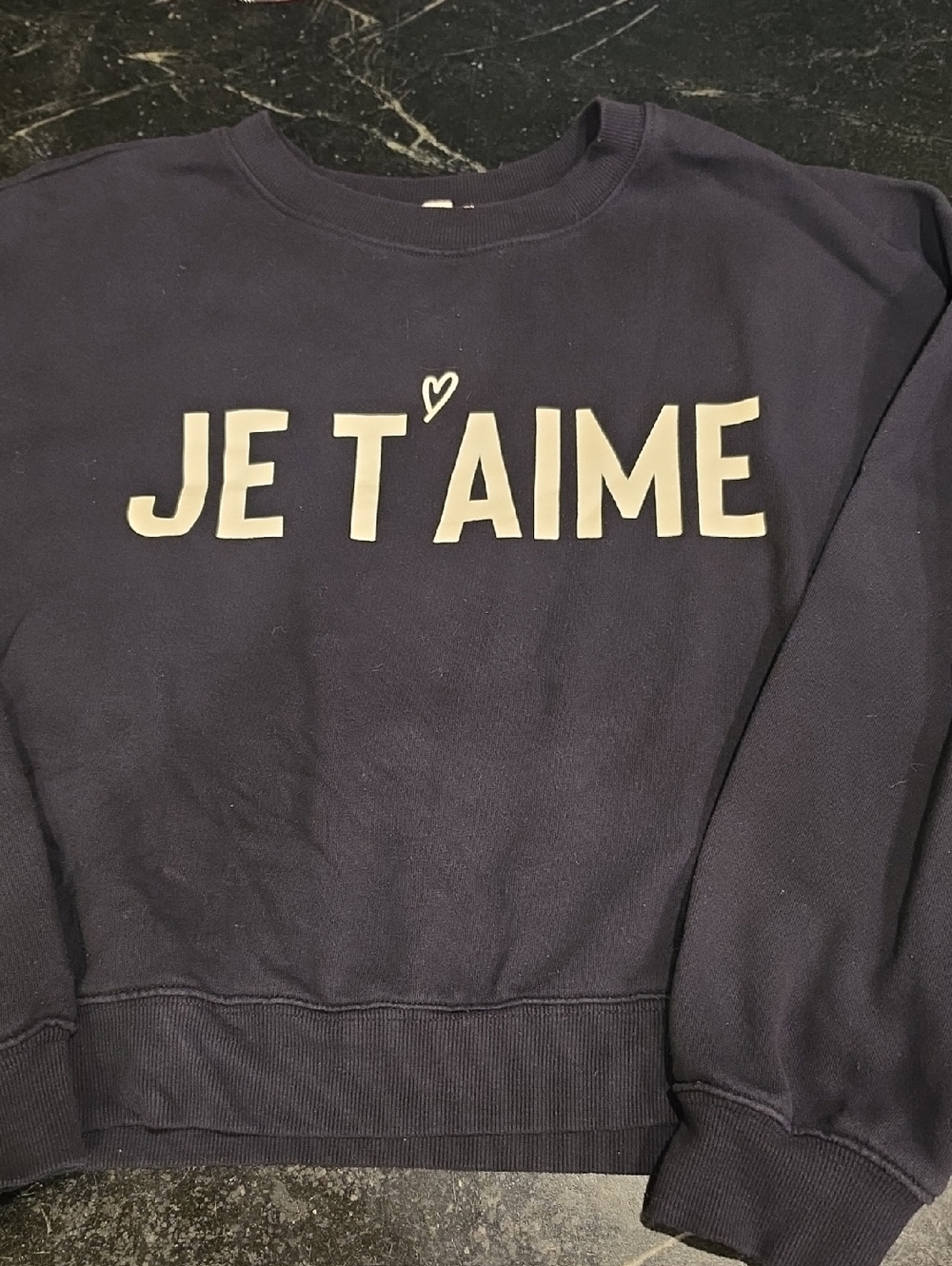 Z Supply Black Crewneck Long Sleeve Sweatshirt White Lettering JE TAIME size L